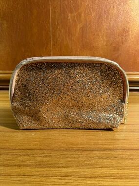 Lancome Paris Makeup Bag Rose Gold Glitter Cosmetic Pouch Travel Case New NWOT